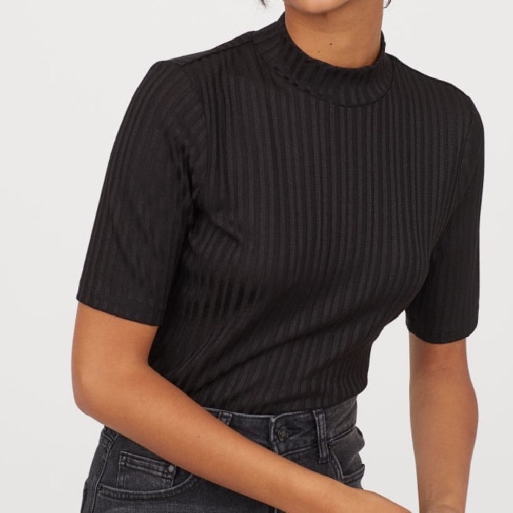H&M short sleeve mock turtleneck rib-knit top
